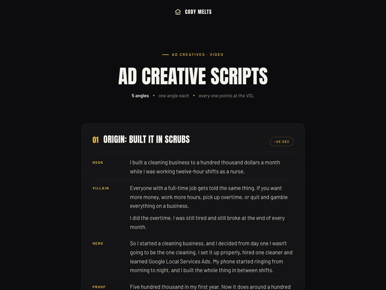 Ad creative scripts preview